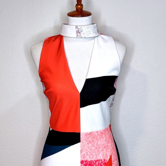 C/MEO COLLECTIVE Maxi Mermaid? Dress SM Colorblock Orange Black High Neck - Picture 2 of 13